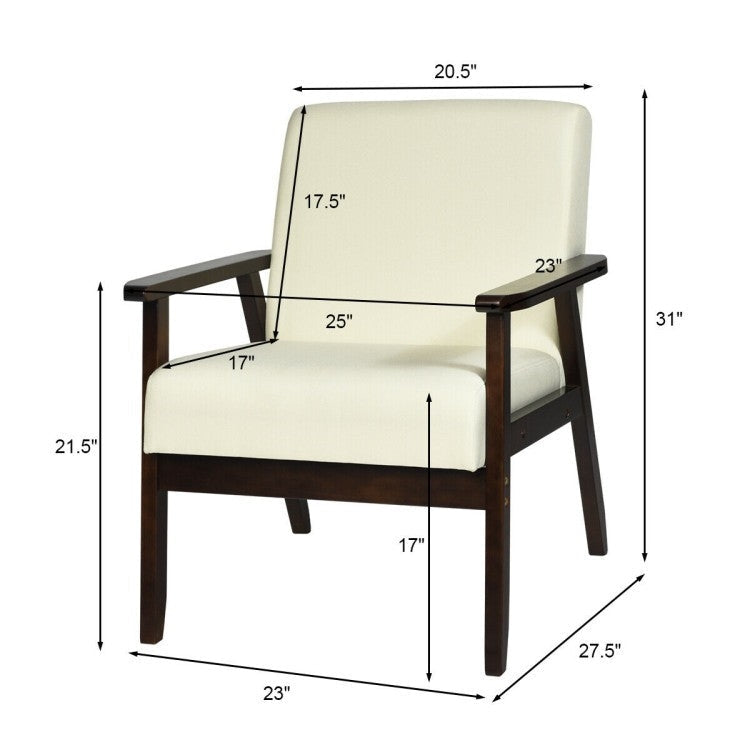 Living Room > Accent Chairs - Retro Modern Classic Beige Linen Wide Accent Chair With Espresso Wood Frame