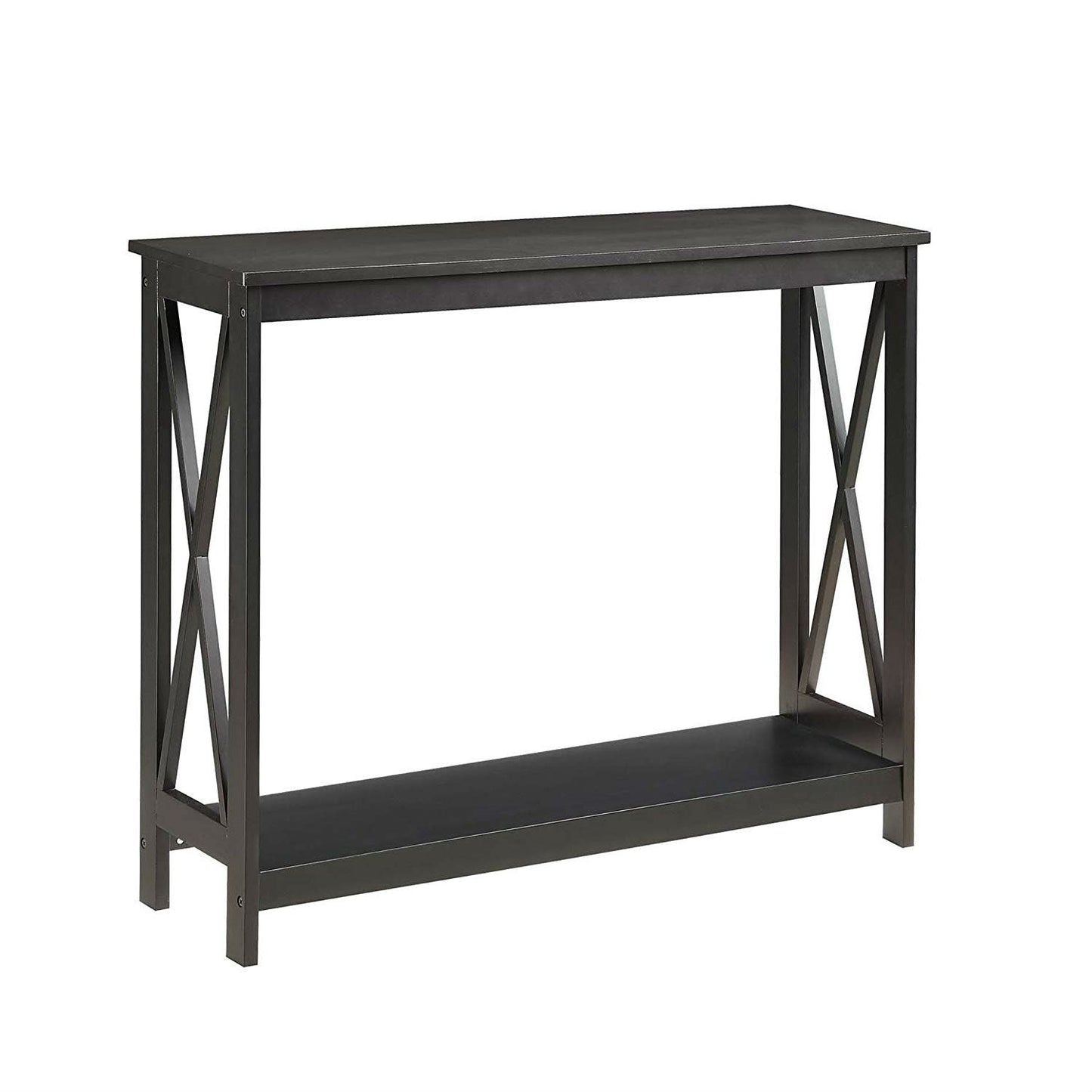 Living Room > Console & Sofa Tables - Black Wood Console Sofa Table With Bottom Storage Shelf