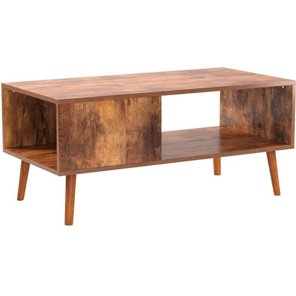 Living Room > Coffee Tables - Modern Mid-Century Coffee Table Living Room Storage Shelf In Brown Wood