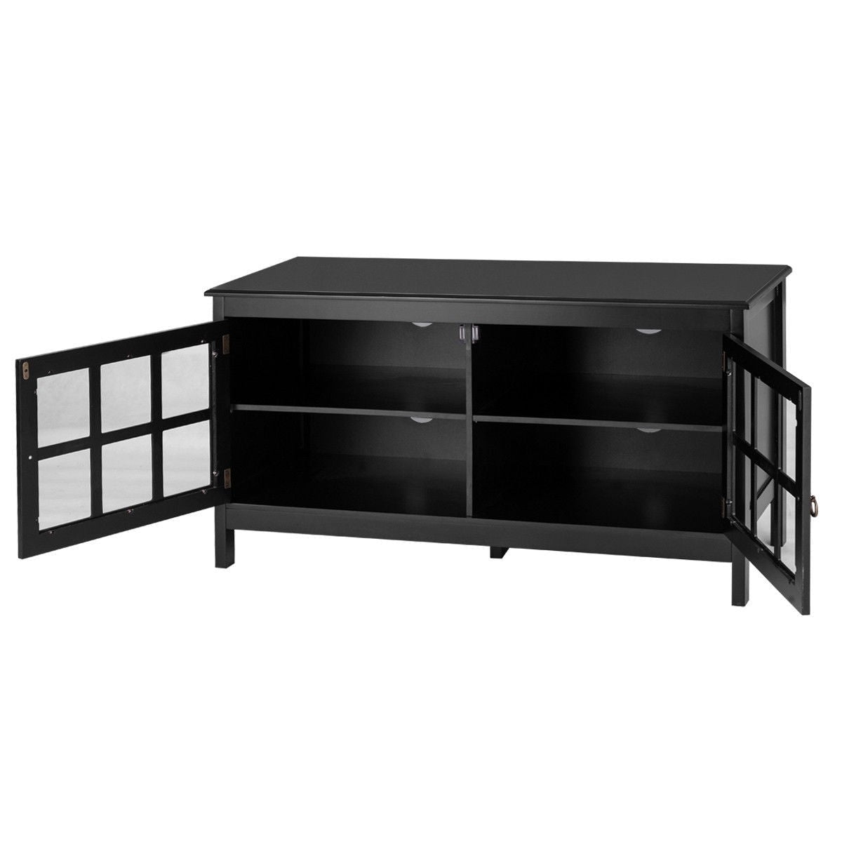 Living Room > TV Stands And Entertainment Centers - Black Wood TV Stand With Glass Panel Doors For Up To 50-inch TV