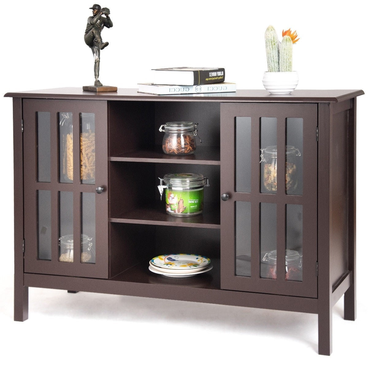 Living Room > TV Stands And Entertainment Centers - Brown Wood 43-inch TV Stand Storage Cabinet Console Table