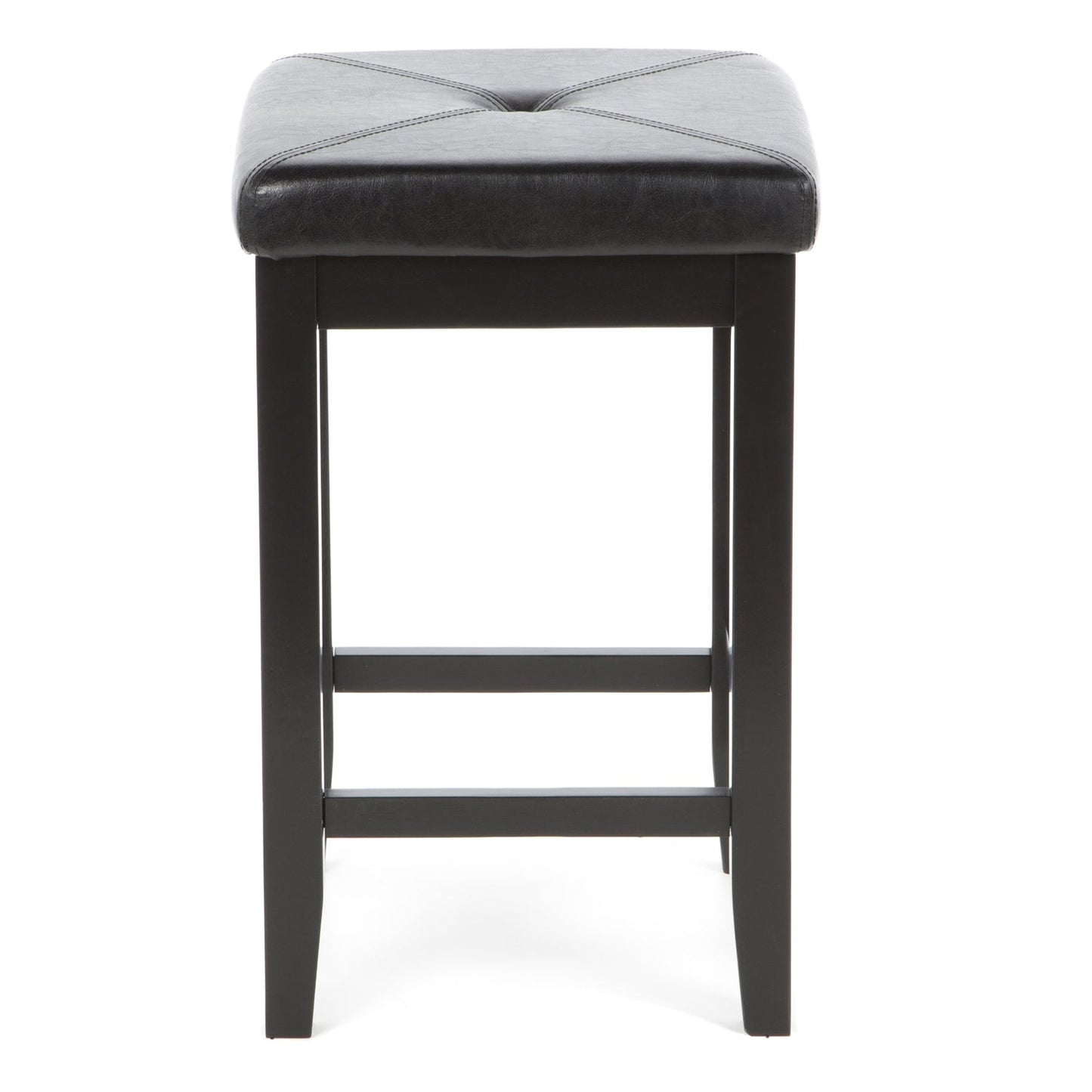 Dining > Barstools - Set Of 2 - Black 24-inch Backless Barstools With Faux Leather Seat