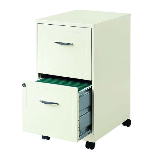 2-Drawer Pearl White Steel File Cabinet with Casters-Novel Home