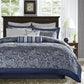 Bedroom > Comforters And Sets - California King 12-piece Reversible Microfiber Comforter Set Navy Blue White