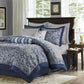 Bedroom > Comforters And Sets - California King 12-piece Reversible Microfiber Comforter Set Navy Blue White