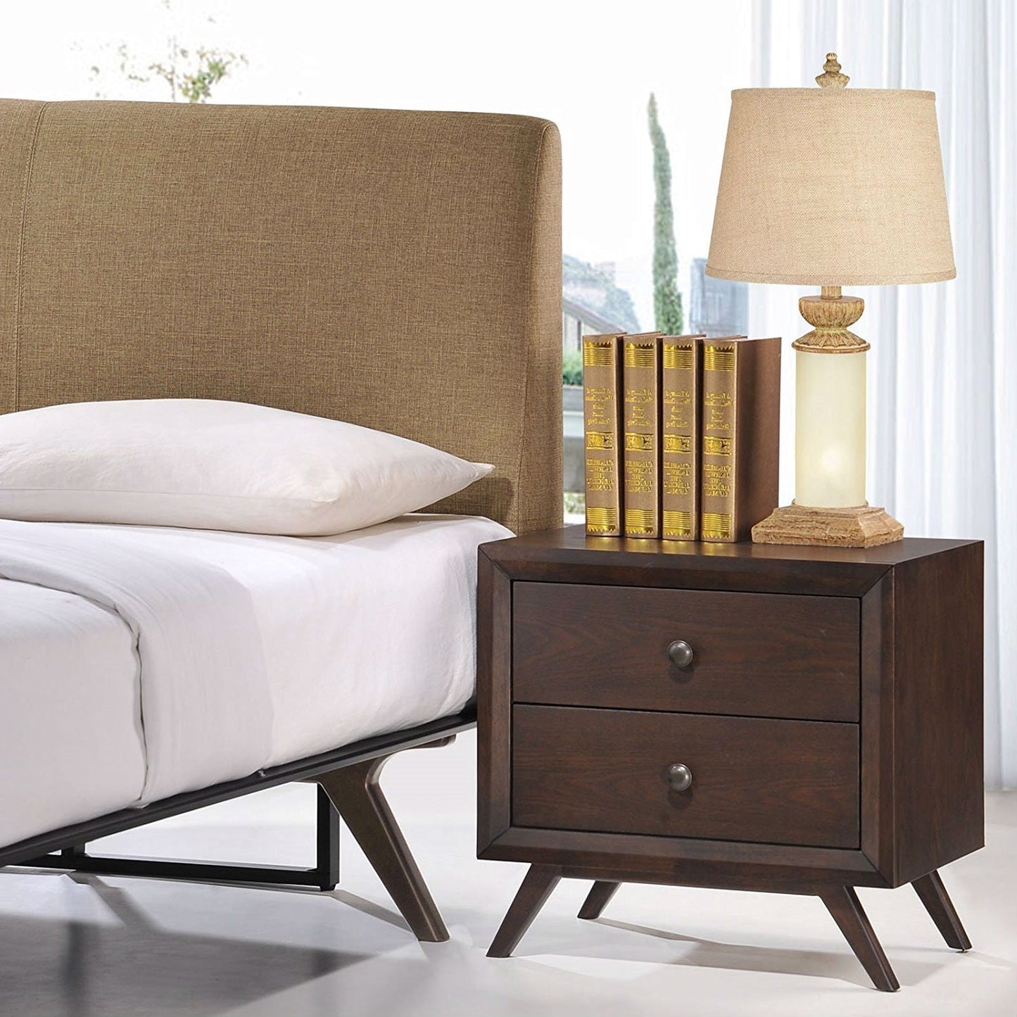Bedroom > Nightstand And Dressers - Mid-Century Modern Style End Table Nightstand In Cappuccino Wood Finish