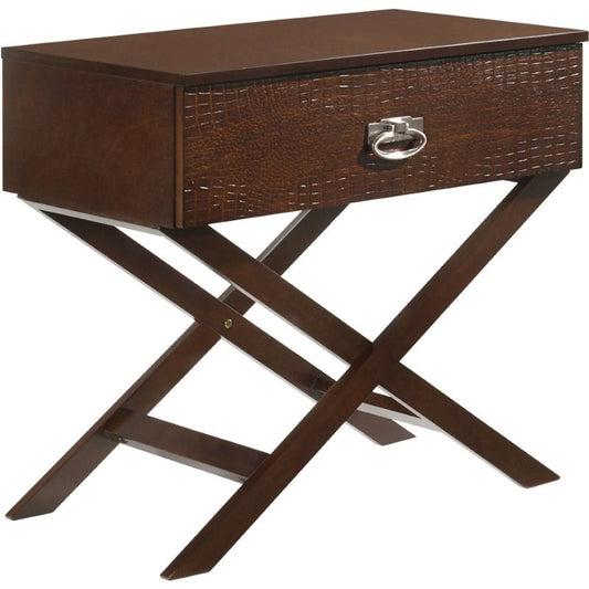 Living Room > Coffee Tables - Cappuccino Brown Wood 1-Drawer End Table Nightstand With X Legs