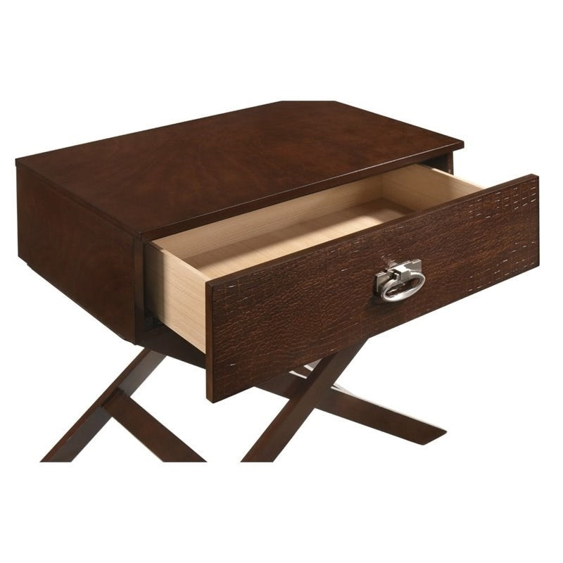 Living Room > Coffee Tables - Cappuccino Brown Wood 1-Drawer End Table Nightstand With X Legs