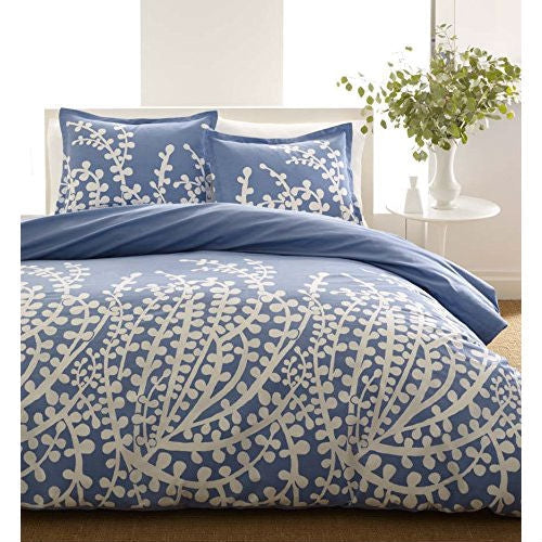 Bedroom > Comforters And Sets - Full / Queen 100-Percent Cotton 3-Piece Comforter Set With Blue White Floral Branch Pattern