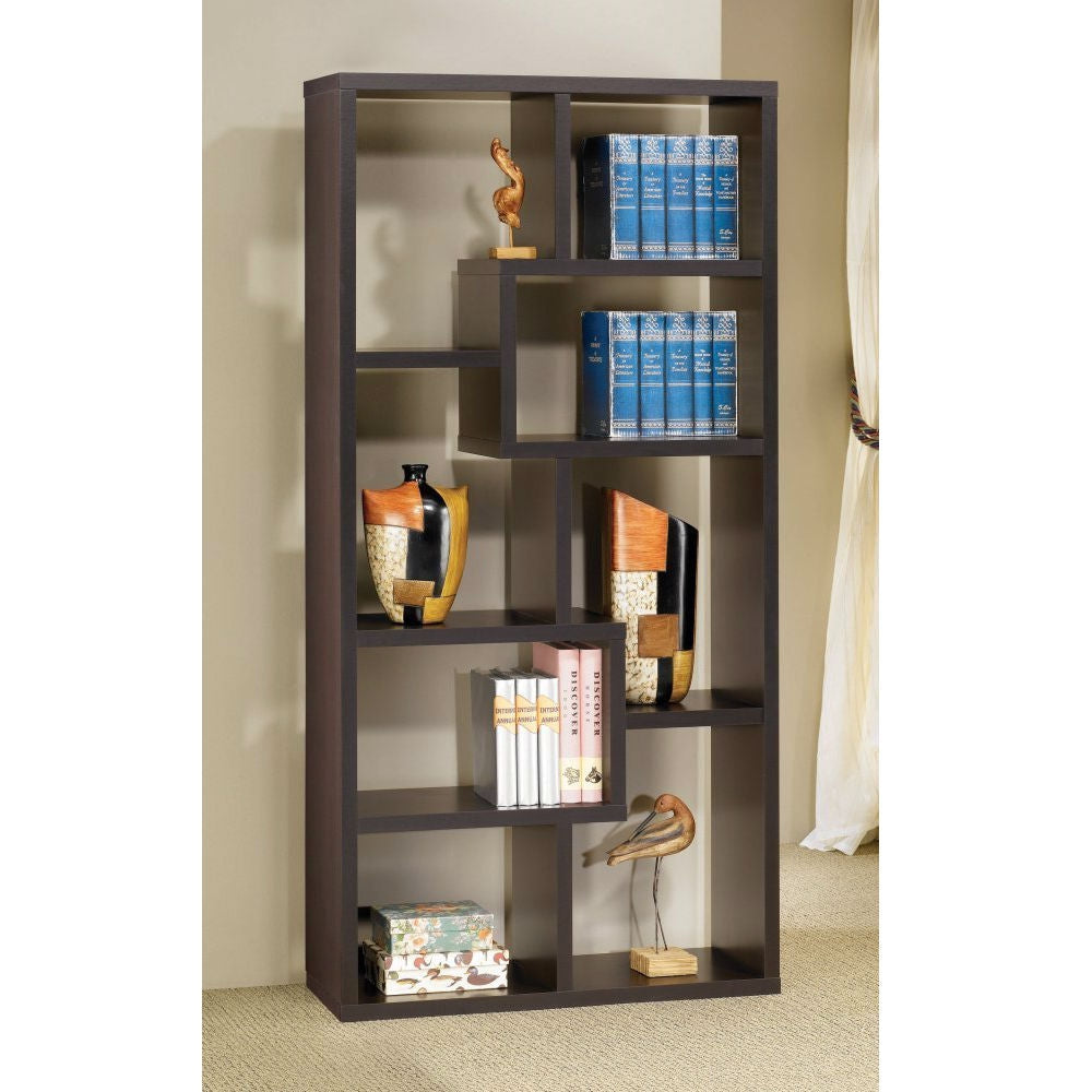 Living Room > Bookcases - Modern Cube Contemporary Style Bookcase In Cappuccino Finish