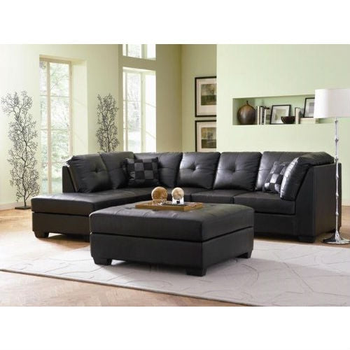 Living Room > Sofas - Black Bonded Leather Sectional Sofa With Left Side Chaise