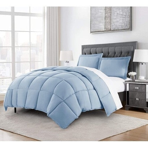 Bedroom > Comforters And Sets - Queen Size Reversible Microfiber Down Alternative Comforter Set In Blue
