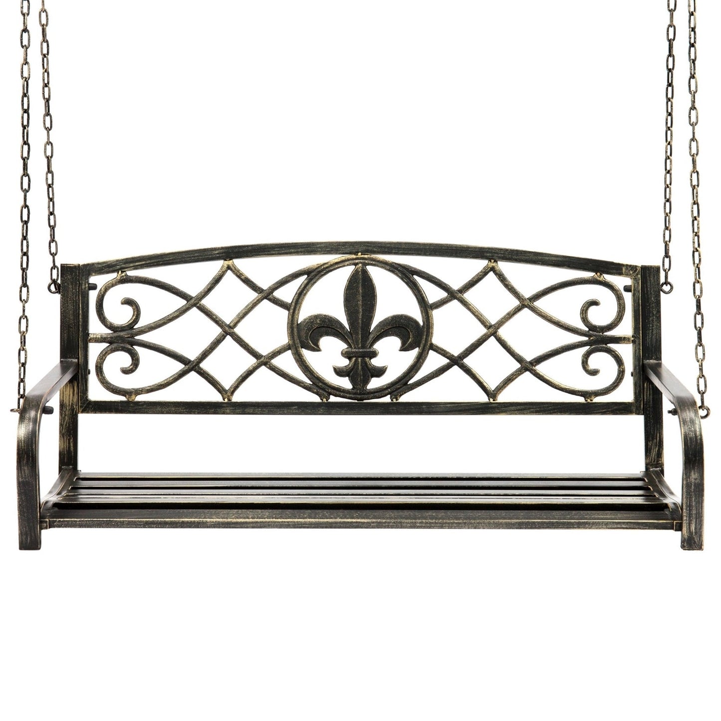 Outdoor > Outdoor Furniture > Porch Swings And Gliders - Farm Home Bronze Sturdy 2 Seat Porch Swing Bench Scroll Accents