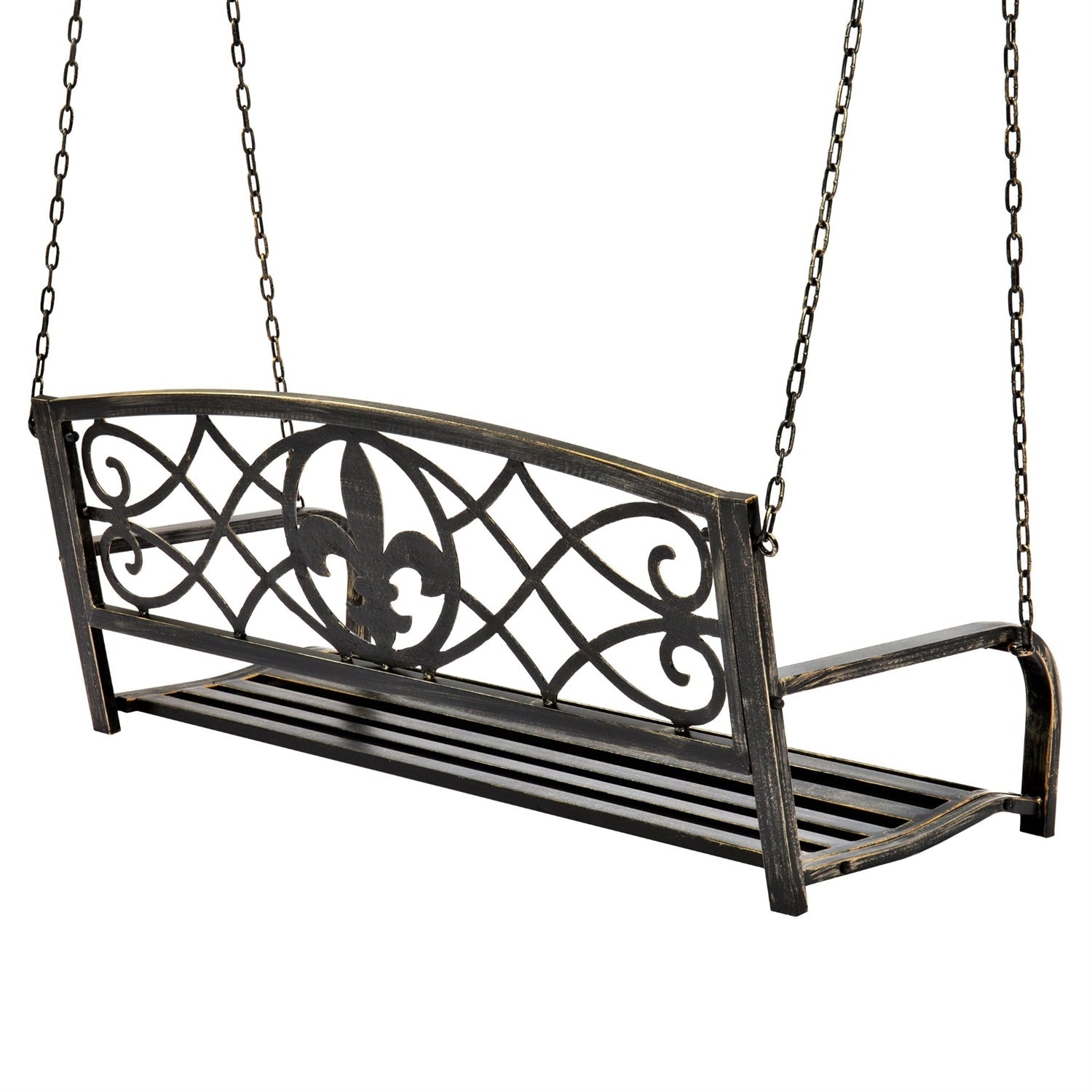 Outdoor > Outdoor Furniture > Porch Swings And Gliders - Farm Home Bronze Sturdy 2 Seat Porch Swing Bench Scroll Accents