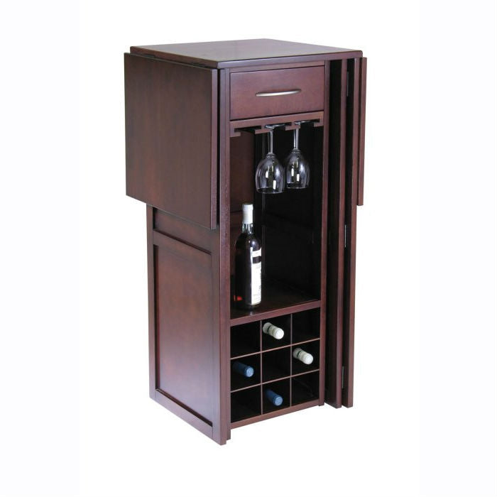 Kitchen > Wine Racks And Coolers - 9 Bottle Walnut Wine Bottle Rack Mini Bar Expandable Counter