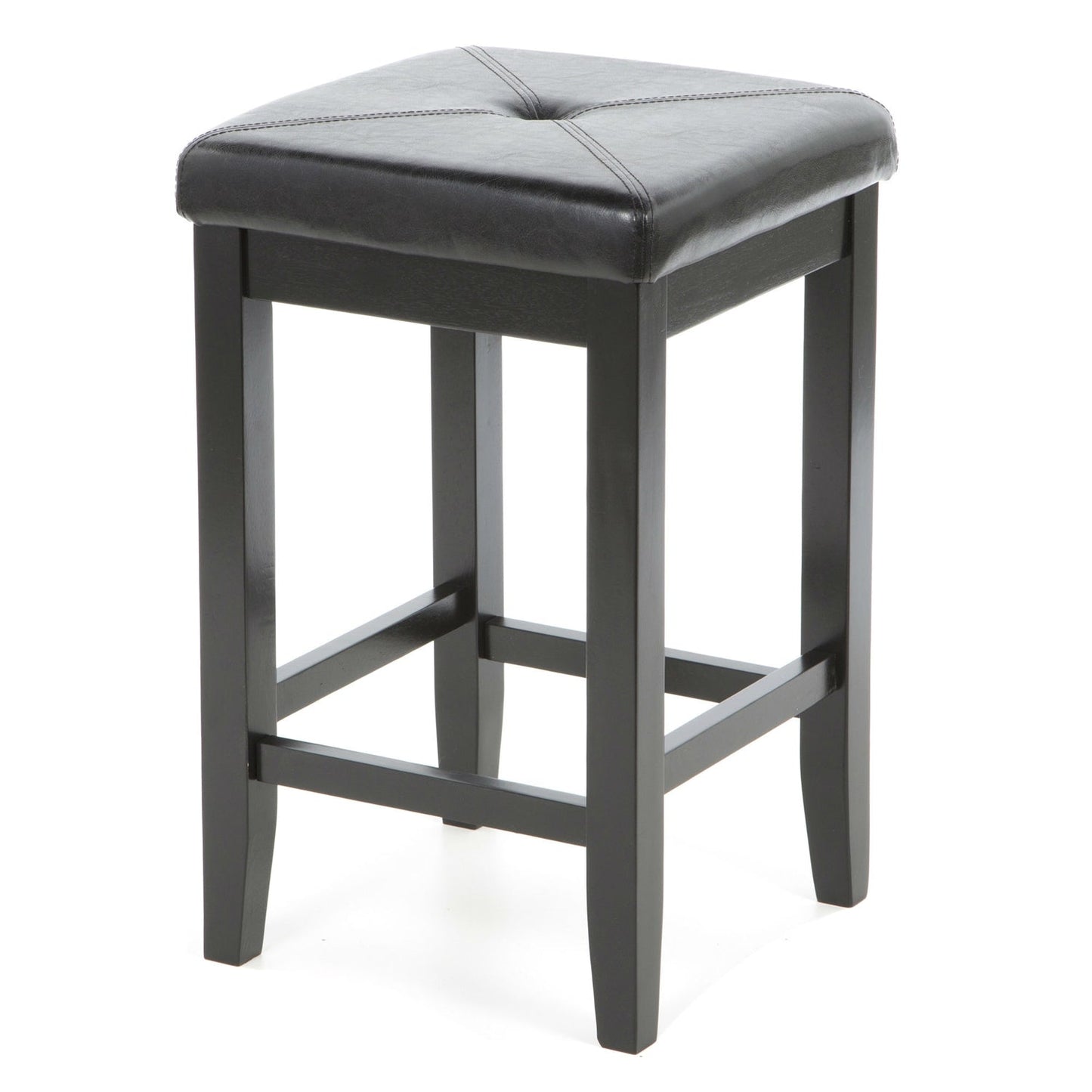 Dining > Barstools - Set Of 2 - Black Bar Stools 24-inch High W/ Cushion Faux Leather Seat