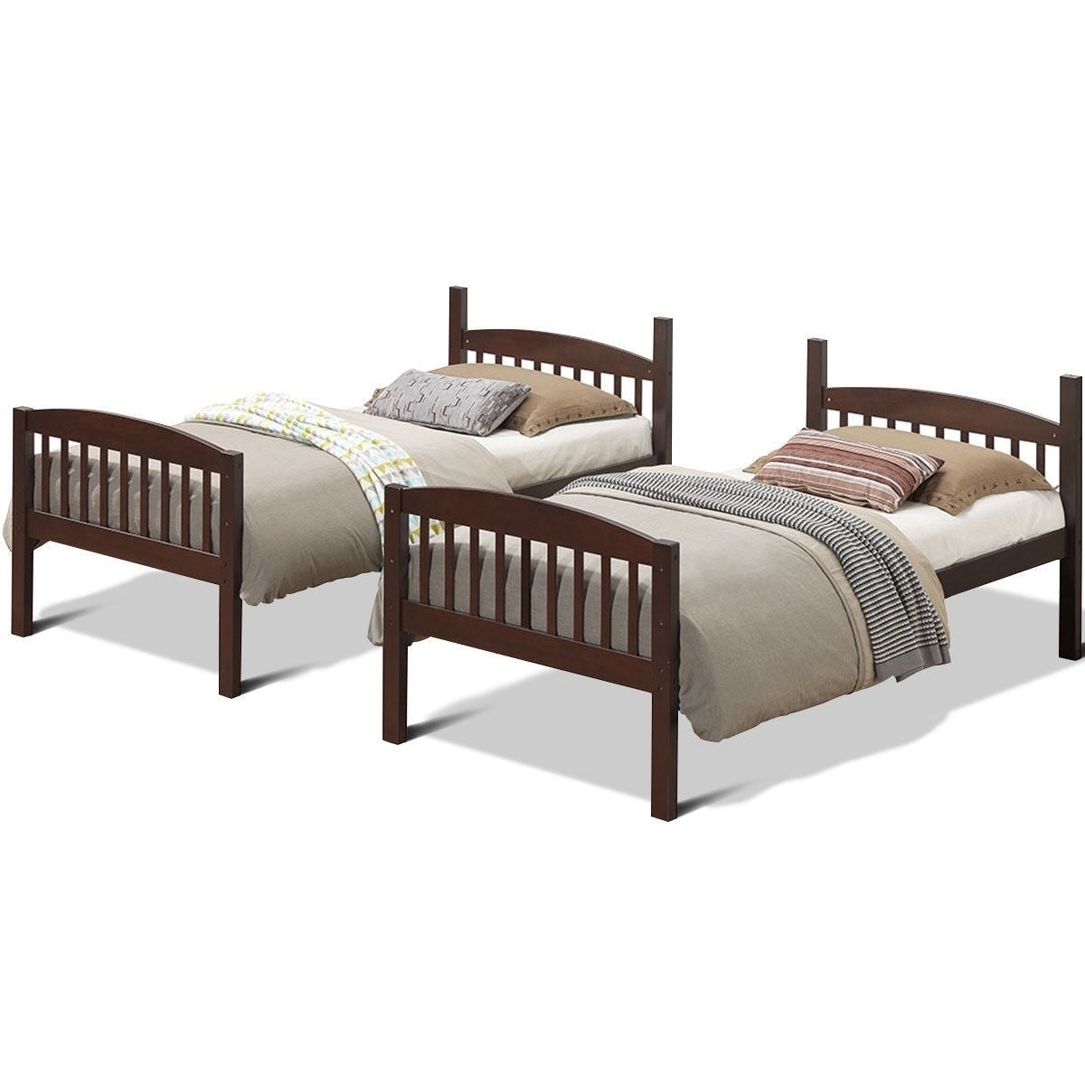 Bedroom > Bed Frames > Bunk Beds - Twin Over Twin Wooden Bunk Bed With Ladder In Dark Brown Finish