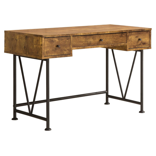 Office > Computer Desks - Farmhouse Rustic Home Office 3 Drawer Writing Desk