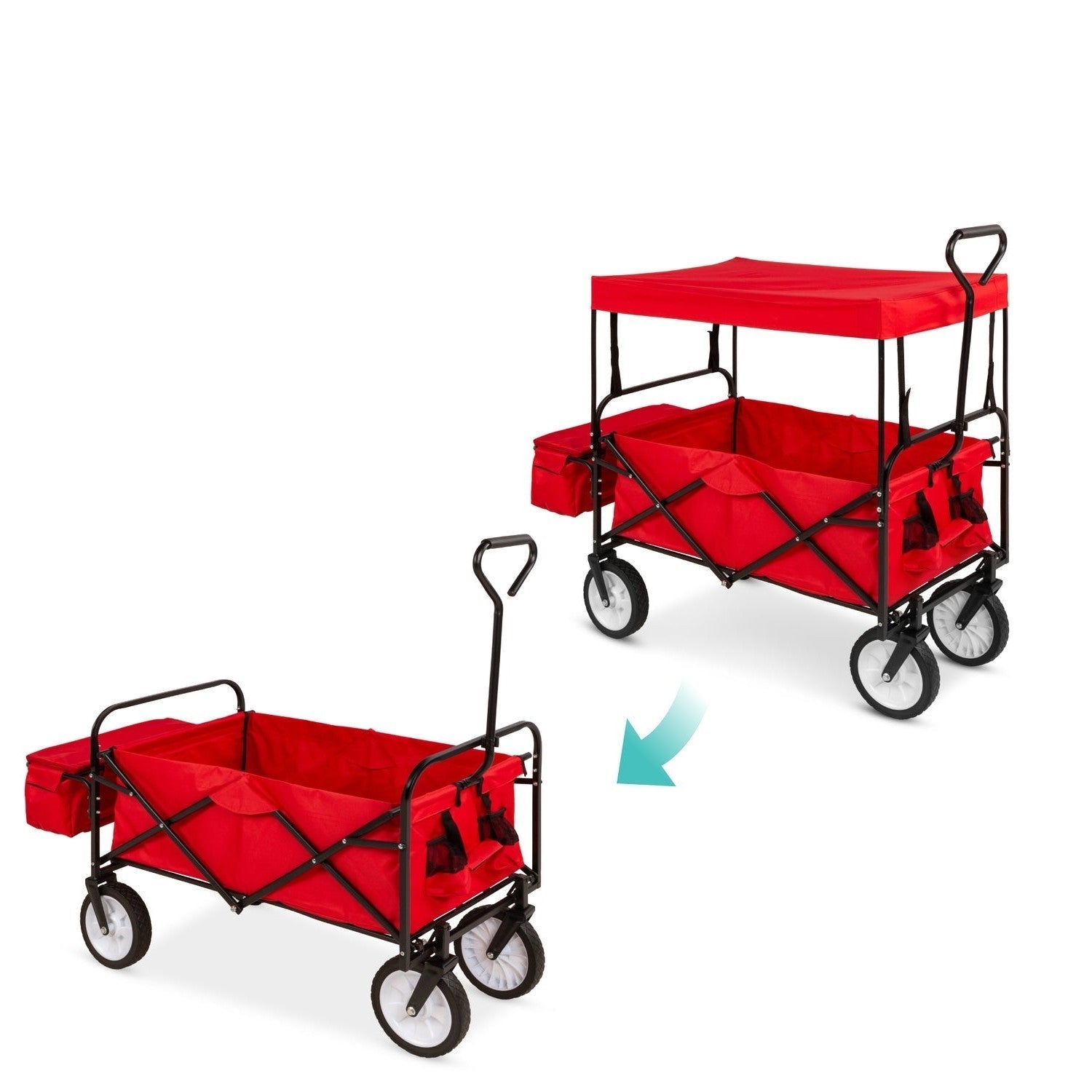 Outdoor > Gardening > Wheelbarrows Carts Wagons - Collapsible Utility Wagon Cart Indoor/Outdoor With Canopy - Red