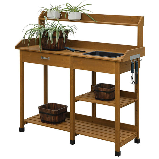 Outdoor > Gardening > Potting Benches - Wooden Potting Bench Work Table-sink Light Oak Finish