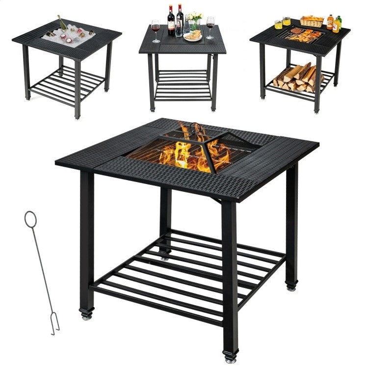 Outdoor > Outdoor Decor > Fire Pits - 4 In 1 Square Fire Pit, Grill Cooking BBQ Grate, Ice Bucket, Dining Table