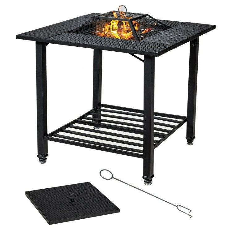 Outdoor > Outdoor Decor > Fire Pits - 4 In 1 Square Fire Pit, Grill Cooking BBQ Grate, Ice Bucket, Dining Table