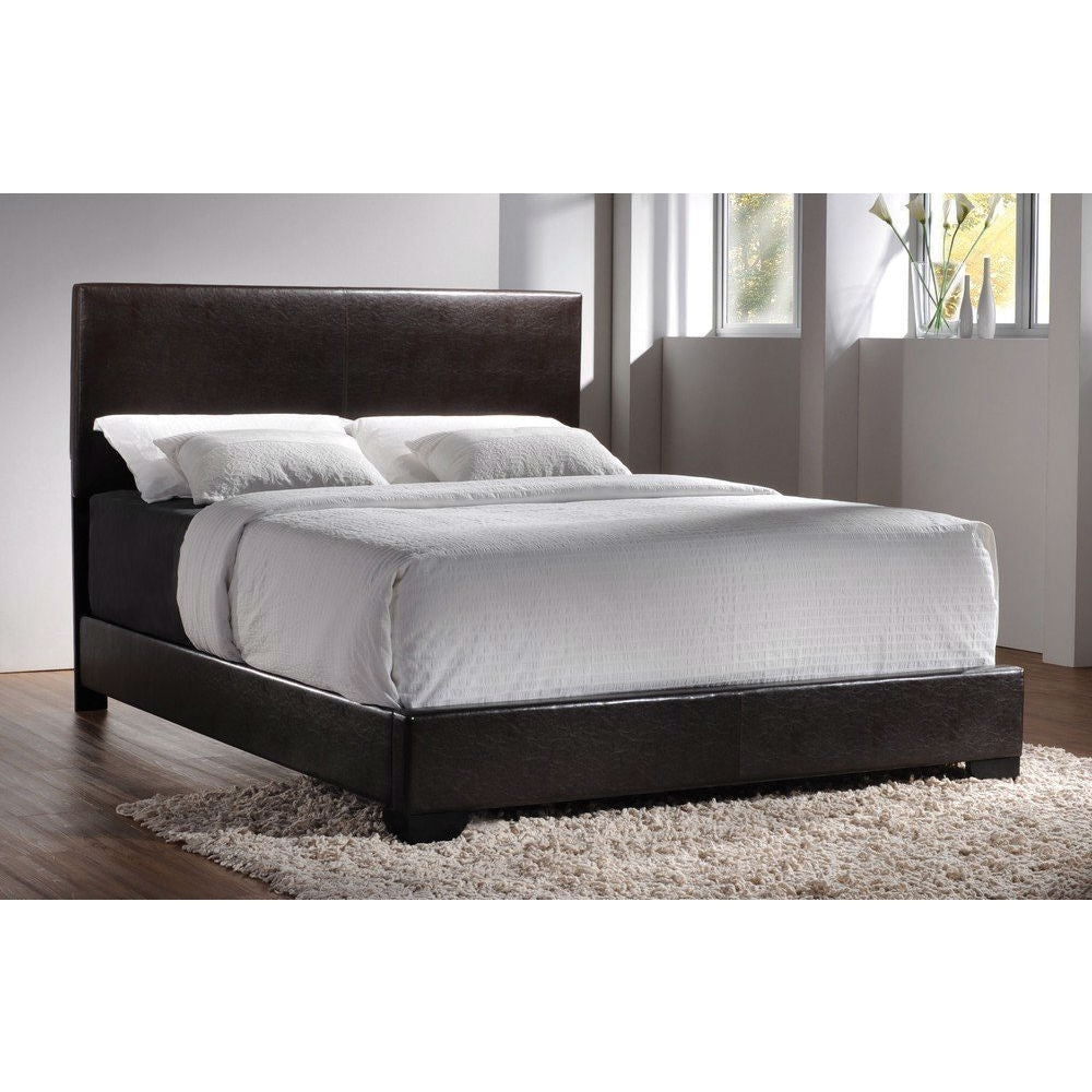 Bedroom - Queen Size Dark Brown Faux Leather Upholstered Bed With Headboard
