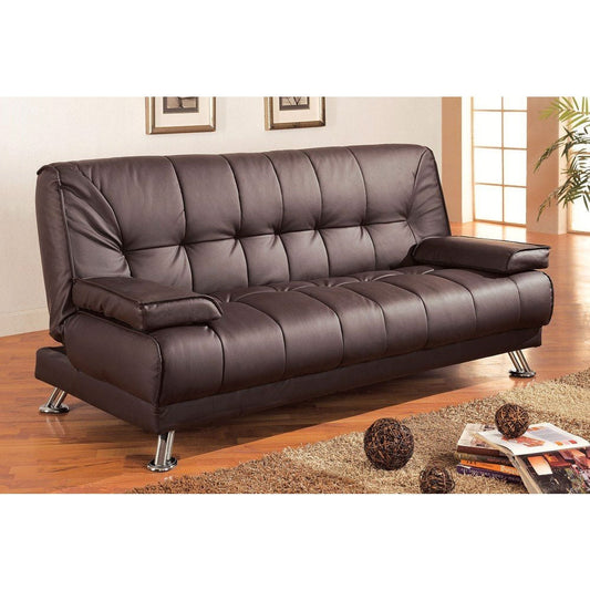 Living Room > Sofas - Modern Futon Style Sleeper Sofa Bed In Brown Faux Leather