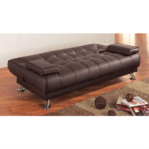 Living Room > Sofas - Modern Futon Style Sleeper Sofa Bed In Brown Faux Leather