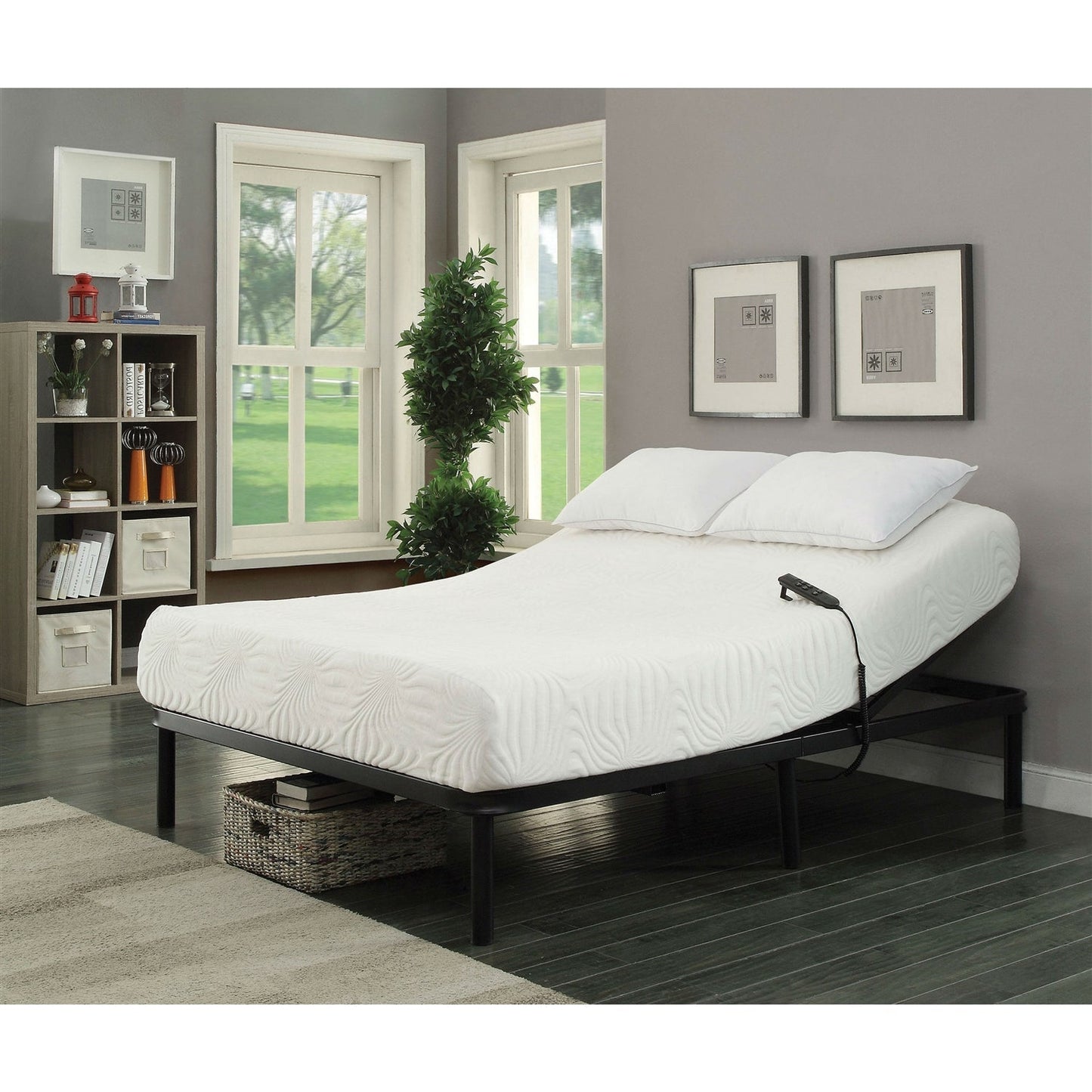 Bedroom > Bed Frames > Adjustable Beds - Full Size Sturdy Black Metal Adjustable Bed Base With Remote