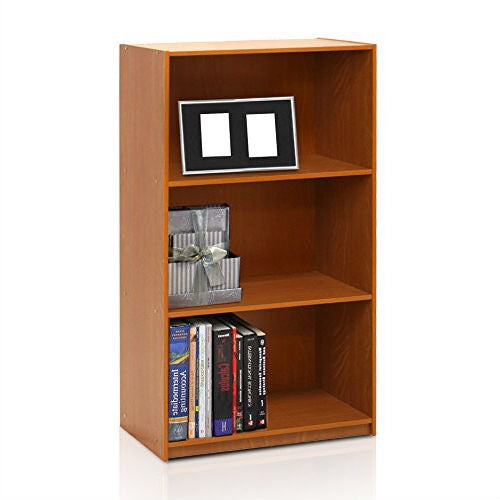 Living Room > Bookcases - Modern 3-Shelf Bookcase In Light Cherry Wood Finish
