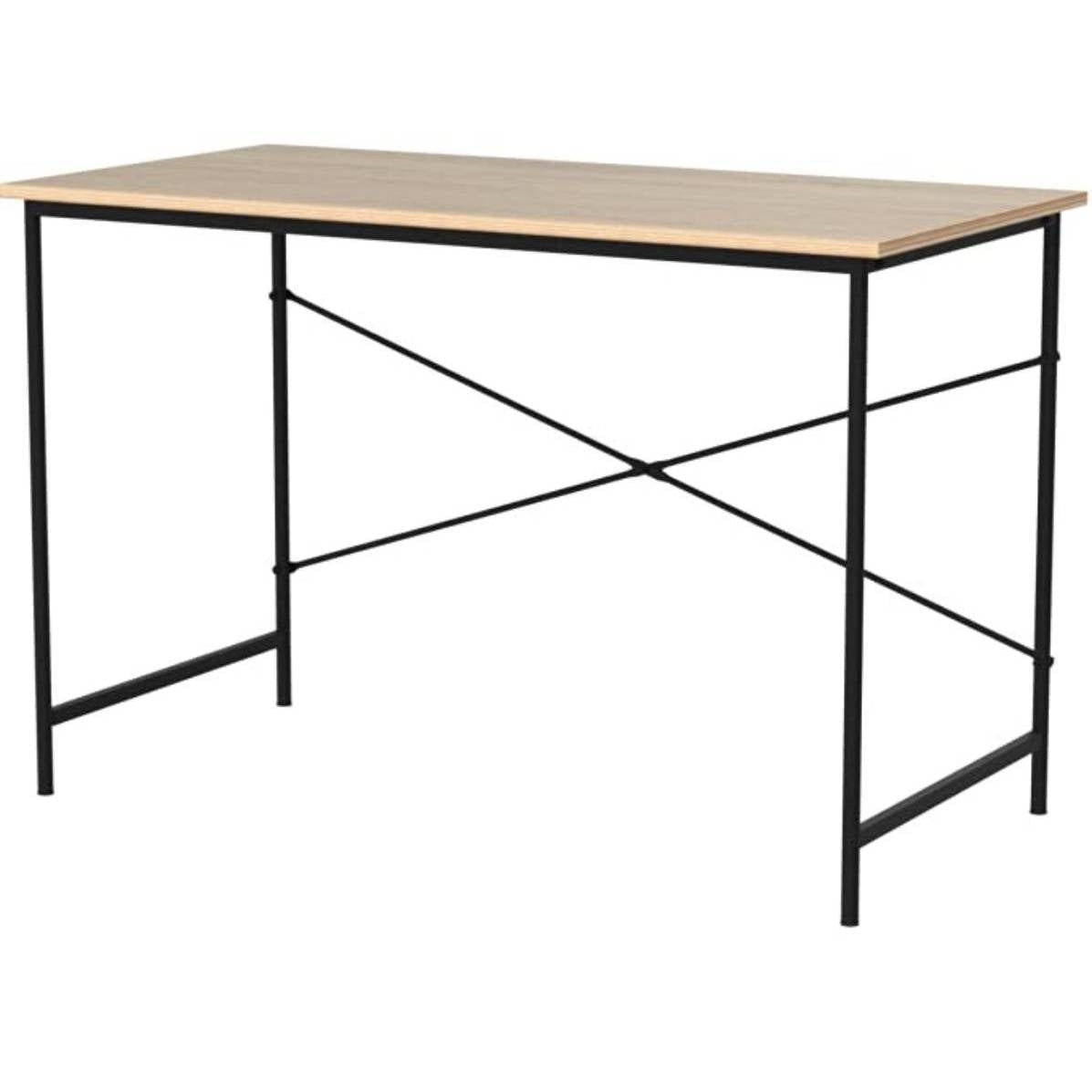 Office > Computer Desks - Modern Home Office Computer Desk Table With Black Metal Frame Wood Top In Oak