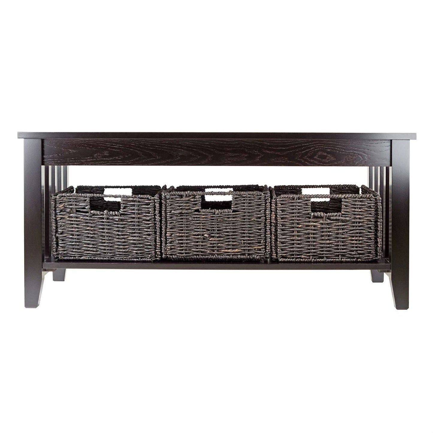 Living Room > Bookcases - Espresso 2 Tier Coffee Occasional Table With 3 Storage Baskets