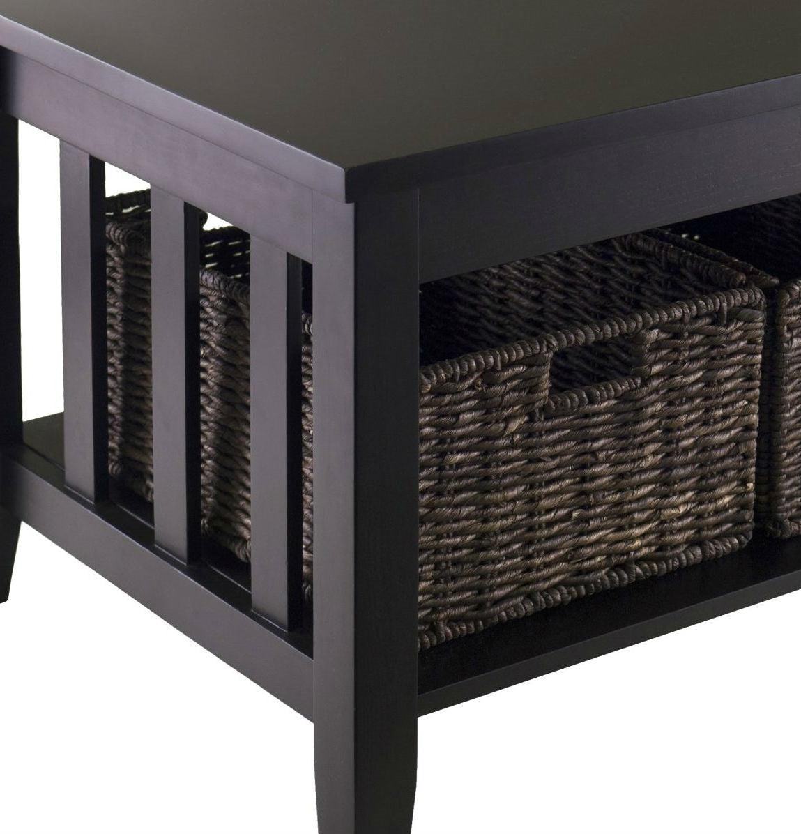 Living Room > Bookcases - Espresso 2 Tier Coffee Occasional Table With 3 Storage Baskets