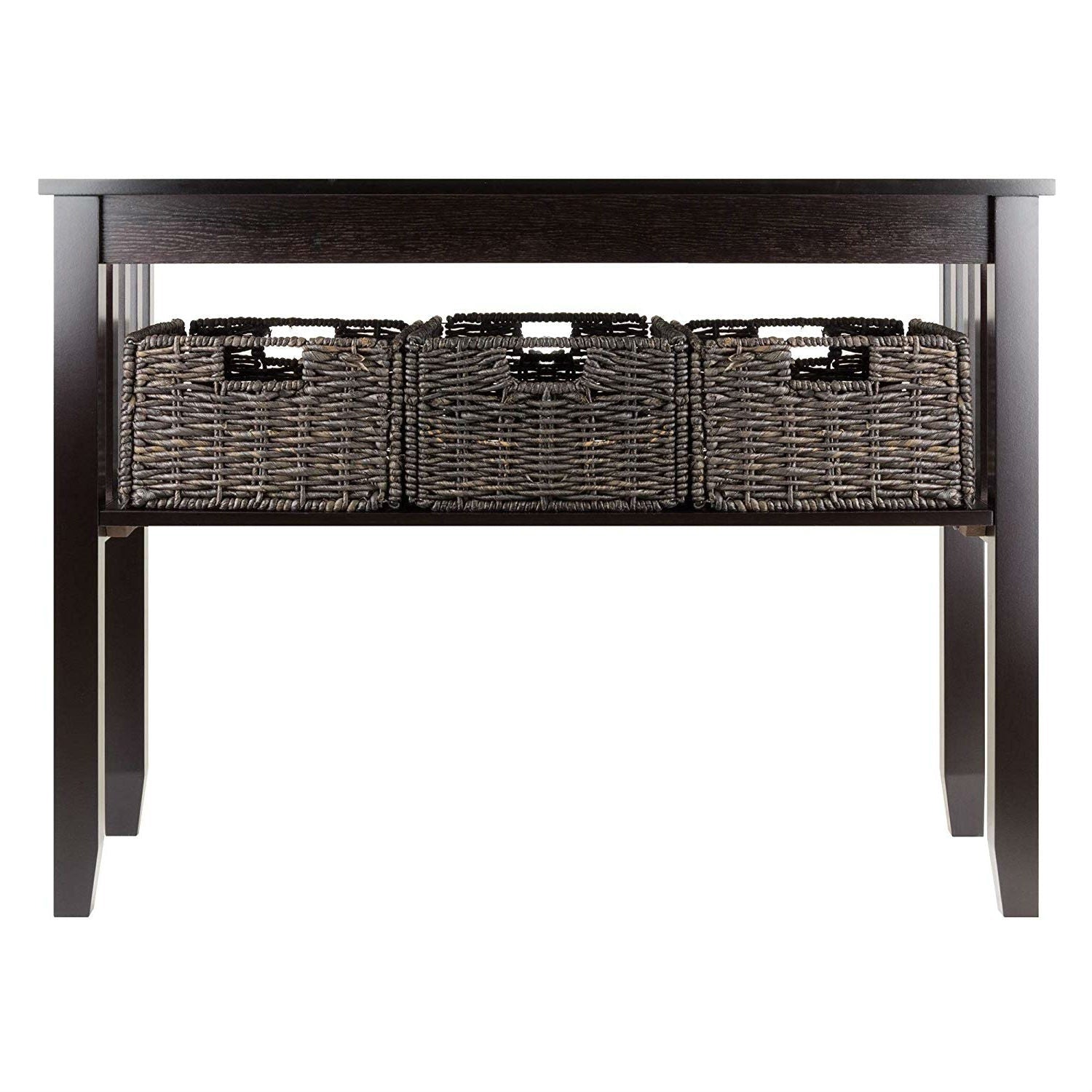 Living Room > Bookcases - Espresso 2 Tier Entryway Hall Console Table With 3 Storage Baskets