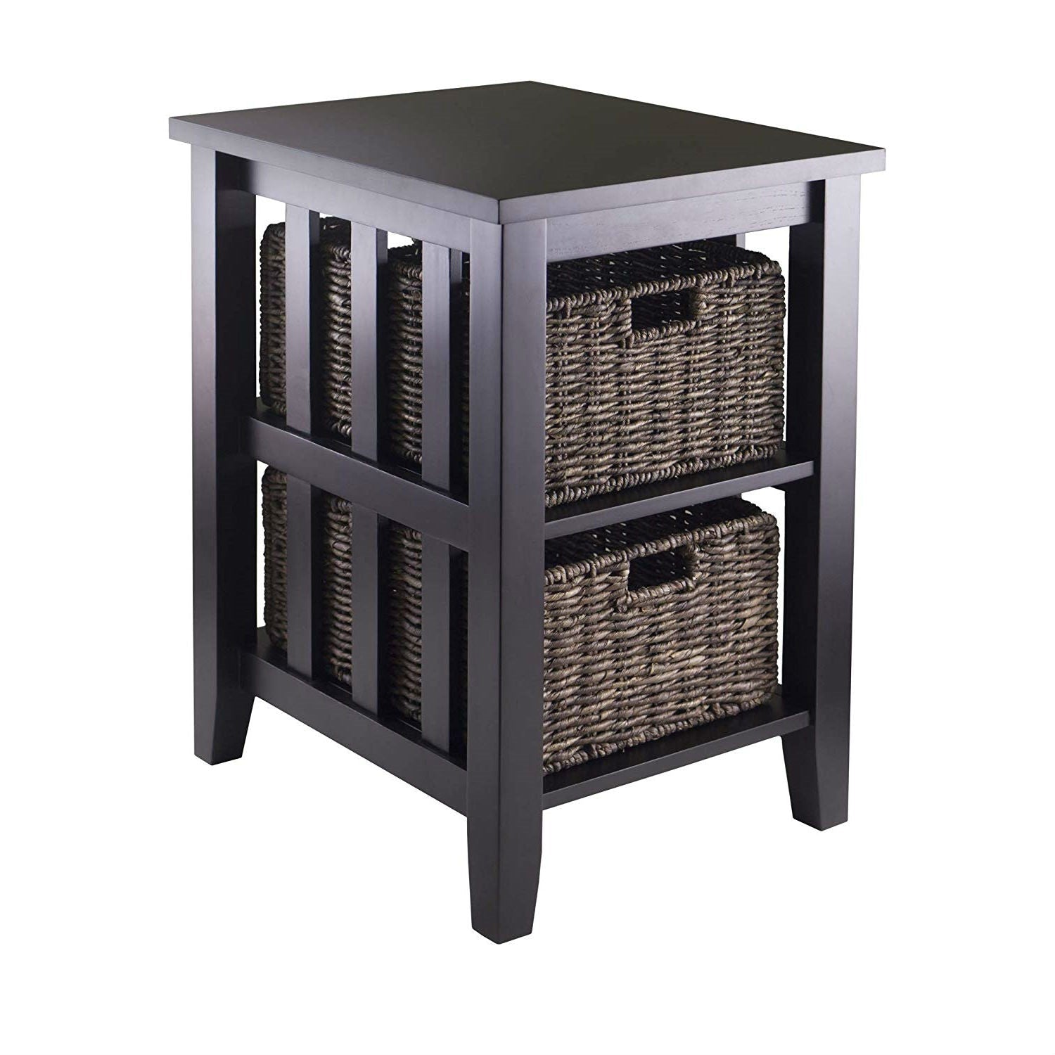 Living Room > Bookcases - Espresso 3 Tier Bookcase Shelf Accent Table With 2 Small Storage Baskets