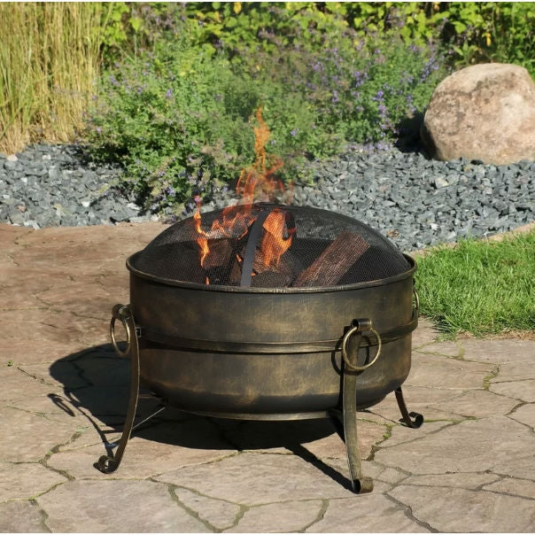 Outdoor > Outdoor Decor > Fire Pits - Outdoor 24-inch Diameter Steel Cauldron Wood Burning Fire Pit