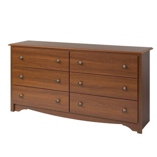 Bedroom > Nightstand And Dressers - Bedroom Dresser In Medium Brown Cherry Finish With 6 Drawers And Metal Knobs