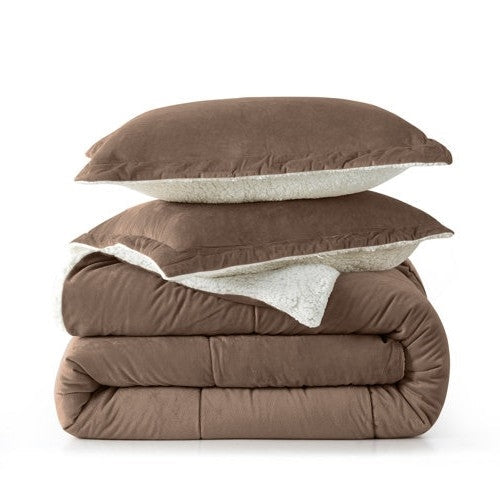 Bedroom > Comforters And Sets - King Plush Microfiber Reversible Comforter Set In Chocolate