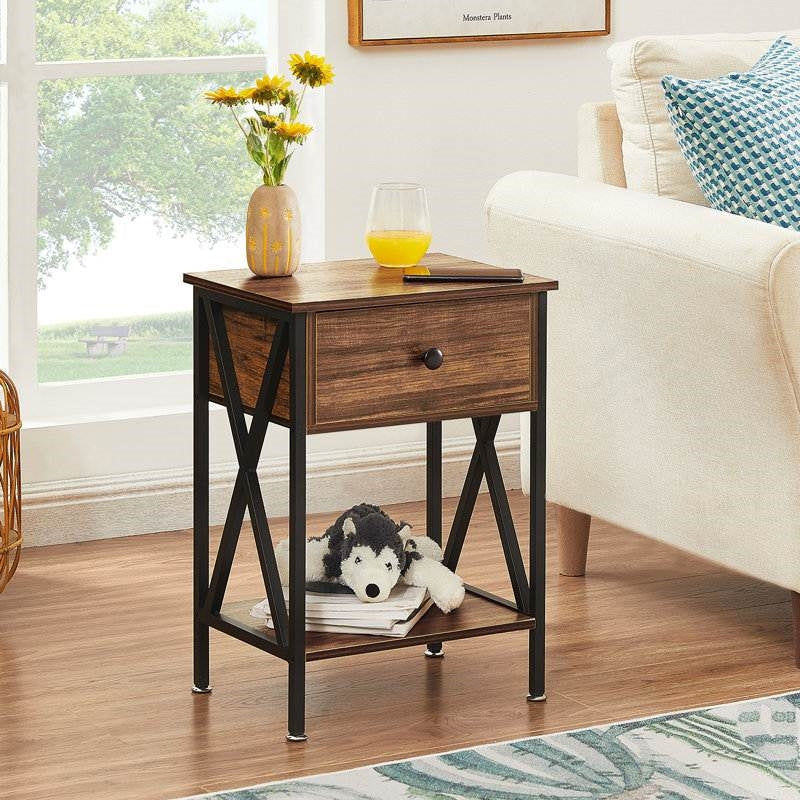 Bedroom > Nightstand And Dressers - Set Of 2 - Rustic 1 Drawer Nightstand In Brown And Black Wood Finish