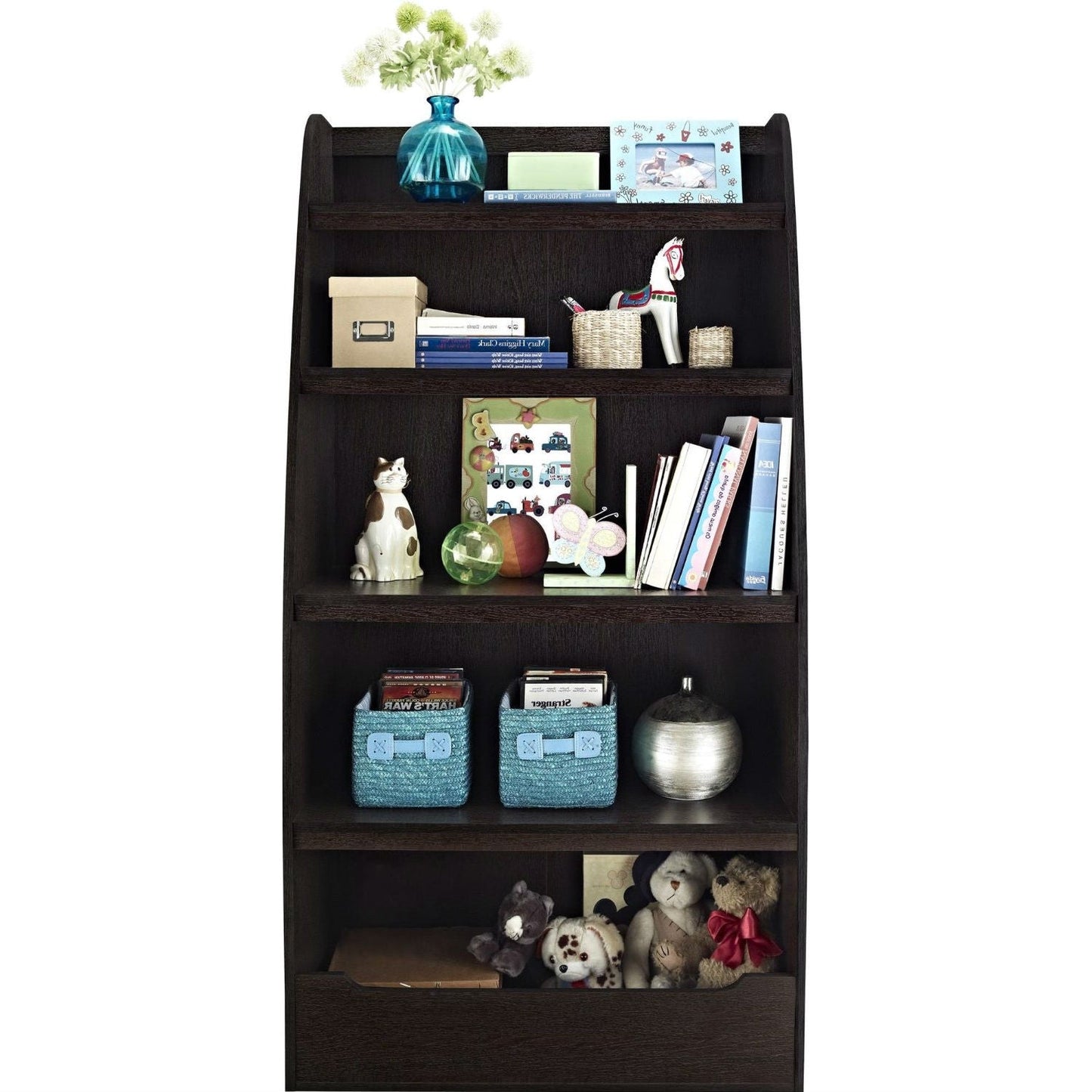 Living Room > Bookcases - Kids 4-Shelf Bookcase In Espresso Wood Finish Childs Bedroom