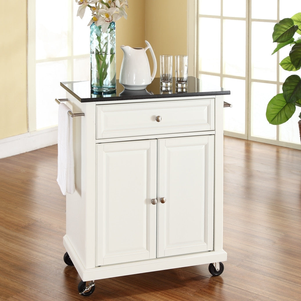 Kitchen > Kitchen Carts - White Kitchen Cart With Granite Top And Locking Casters Wheels