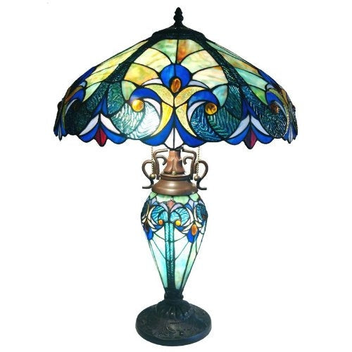 3-Light Victorian Tiffany Style Multi-Colored Glass Table Lamp-Novel Home