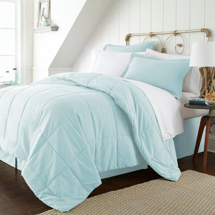 Bedroom > Comforters And Sets - CAL King Microfiber 6-Piece Reversible Bed-in-a-Bag Comforter Set In Aqua Blue