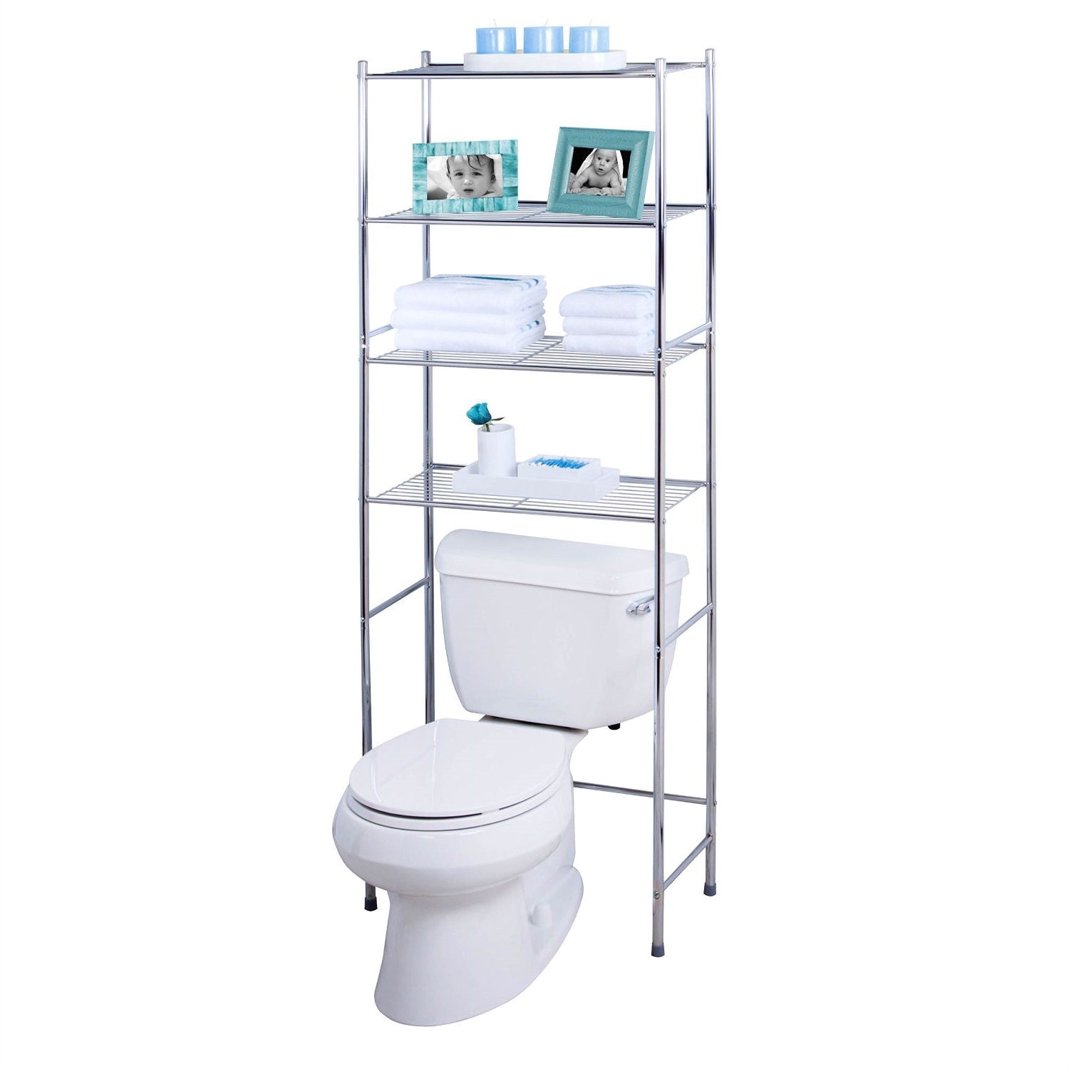 Bathroom > Bathroom Cabinets - Bathroom Linen Tower Over The Toilet Shelving Unit In Chrome Metal Finish