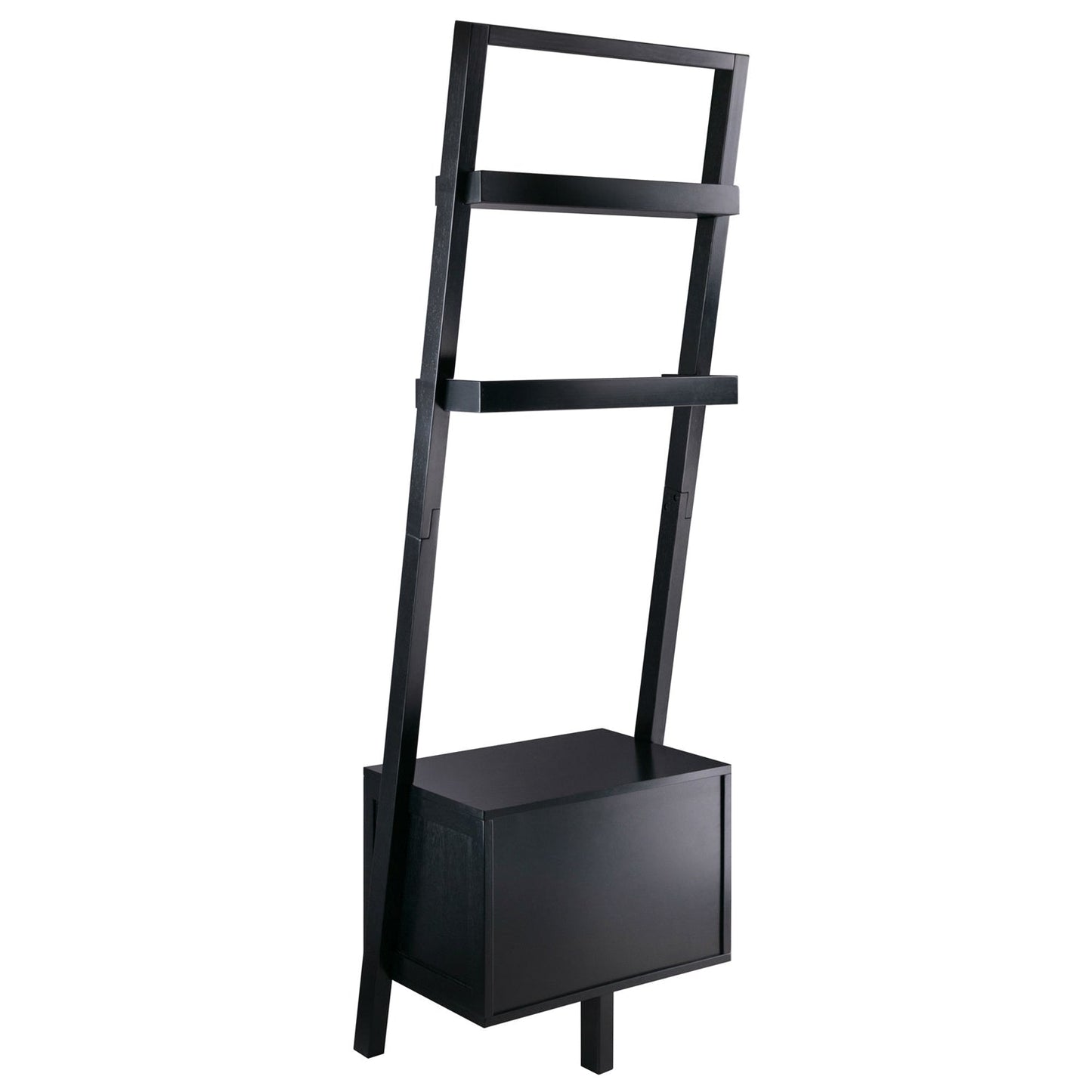 Living Room > Bookcases - Modern Black 2 Drawer Entryway Shelf Leaning Ladder Bookshelf Bookcase