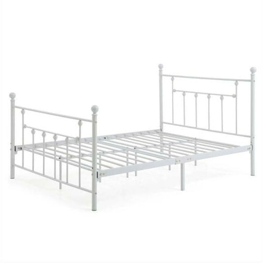 Bedroom > Bed Frames > Platform Beds - Full Size White Classic Metal Platform Bed Frame With Headboard And Footboard
