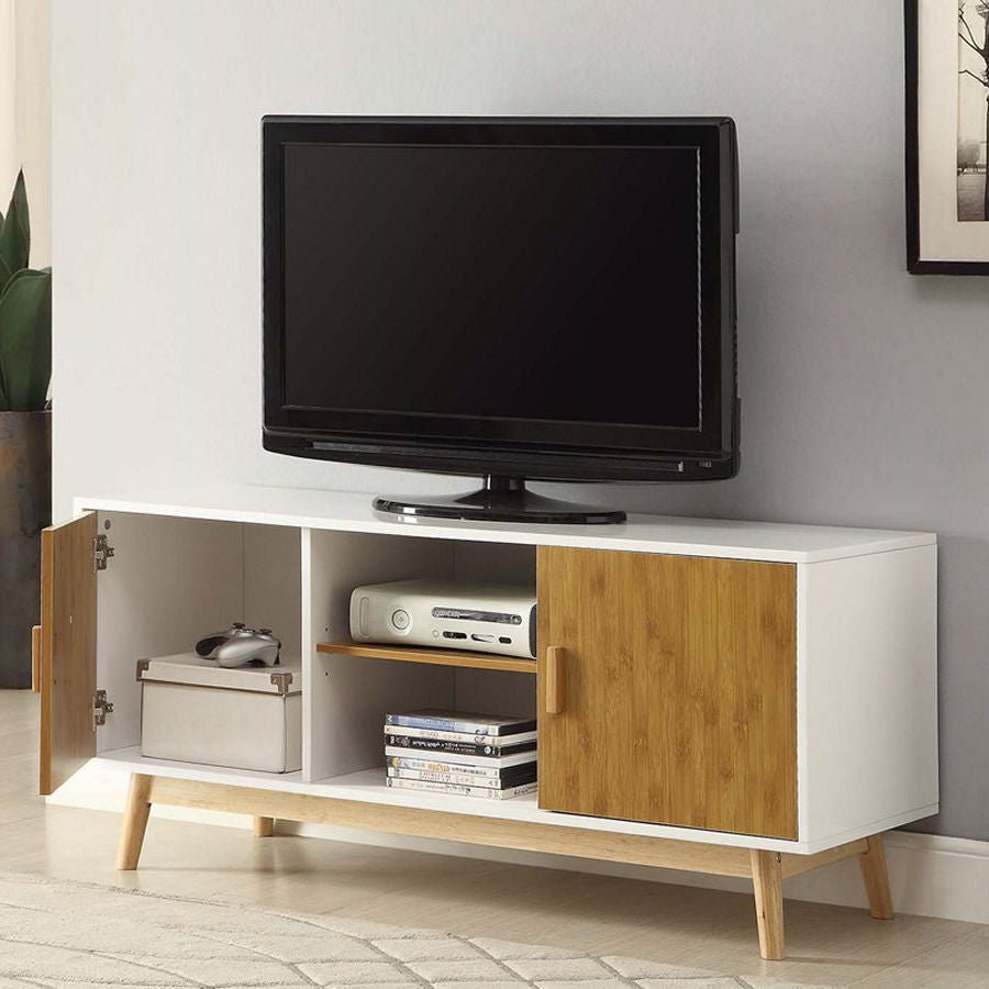 Living Room > TV Stands And Entertainment Centers - Modern 47-inch Solid Wood TV Stand In White Finish And Mid-Century Legs