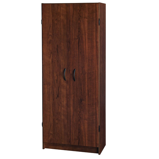 Bedroom > Wardrobe & Armoire - Wardrobe Cabinet With Shelves In Dark Cherry Wood Finish Bedroom Kitchen Or Bathroom