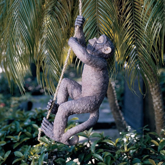 Outdoor > Outdoor Decor > Garden Statues - Outdoor Monkey Garden Statue Climbing Hemp Rope